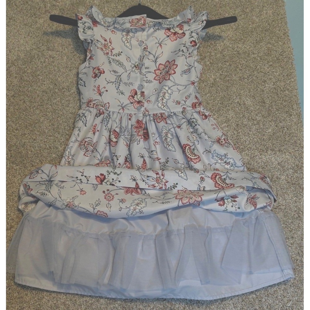 Janie and Jack Floral Dress Girls Size‎ 6 Light Blue Red Ruffle Trim Collar - Picture 6 of 6